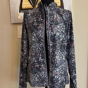 Athleta Black and Gray Bomber Jacket with Stand-Up Collar